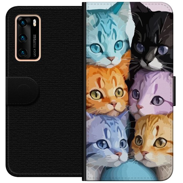 Huawei P40 Tegnebogsetui Farverige Katte