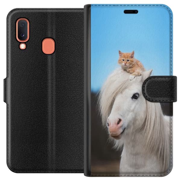 Kompatibelt Plånboksfodral till Samsung Galaxy A20e Häst & Katt