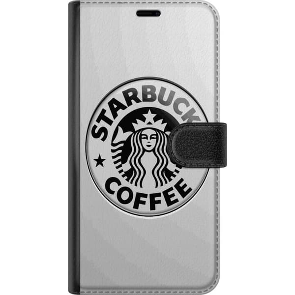 Kompatibel Tegnebogsetui til Google Pixel 9 Rundt sort-hvidt kaffemærke med havfruefigur mod lys baggrund hvid