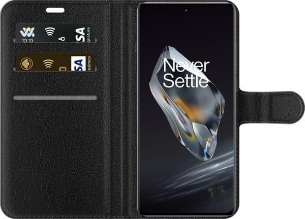 Kompatibel Tegnebogsetui til OnePlus 12R Rosa stjernehår - Sort motiv med svarthåret figur med rosa stjerner. sort