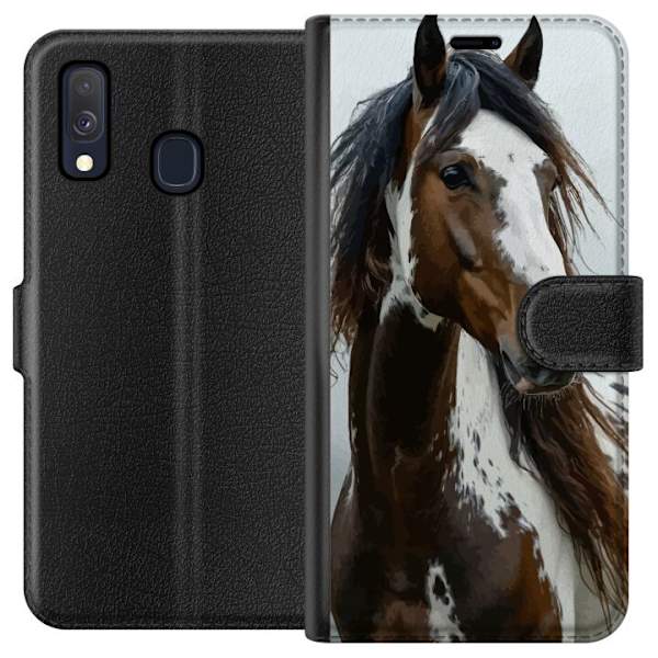 Samsung Galaxy A40 Plånboksfodral Häst Djurmotiv Grafisk Design Natur Kraftfullt Motiv Populär Väggkonst Djurtema Ridning