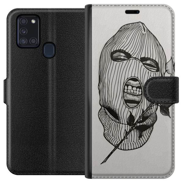 Samsung Galaxy A21s Tegnebogsetui Ski Maske Ros Streetwear Design Grafisk Motiv Spænding Urban Stil Gadekunst Maskerade Symbol