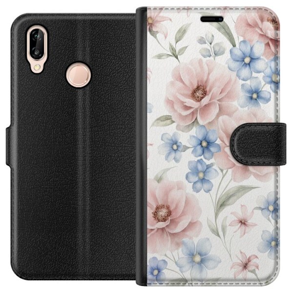 Huawei P20 lite Plånboksfodral Romantiska blommor