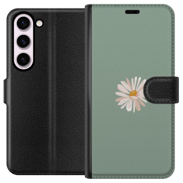 Samsung Galaxy S23 Tegnebogsetui Grøn Minimalblomst - stilfuld blomst på grøn baggrund