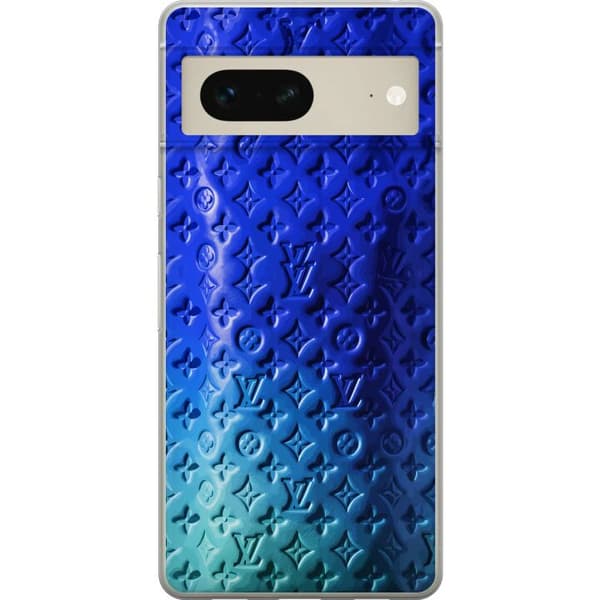 Kompatibelt Mobildeksel til Google Pixel 7 Blått luksuriøst monogrammønster med elegant preget tekstur blå