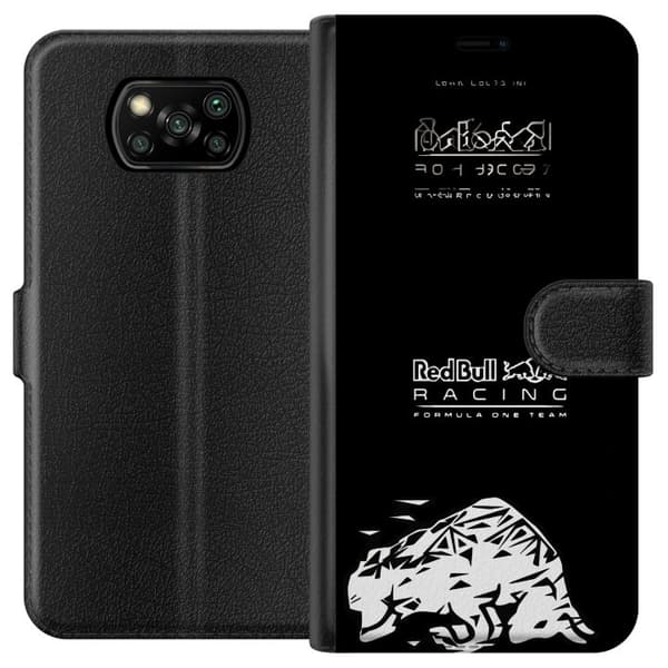 Kompatibel Tegnebogsetui til Xiaomi Poco X3 NFC Red Bull Racing Formula One Team med minimalistisk sort design sort