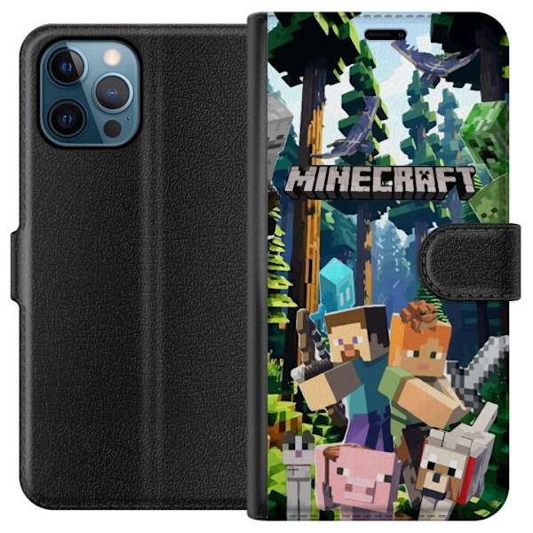 Apple iPhone 12 Pro Tegnebogsetui Minecraft mobiltelefon dækning med skov og pixel karakterer