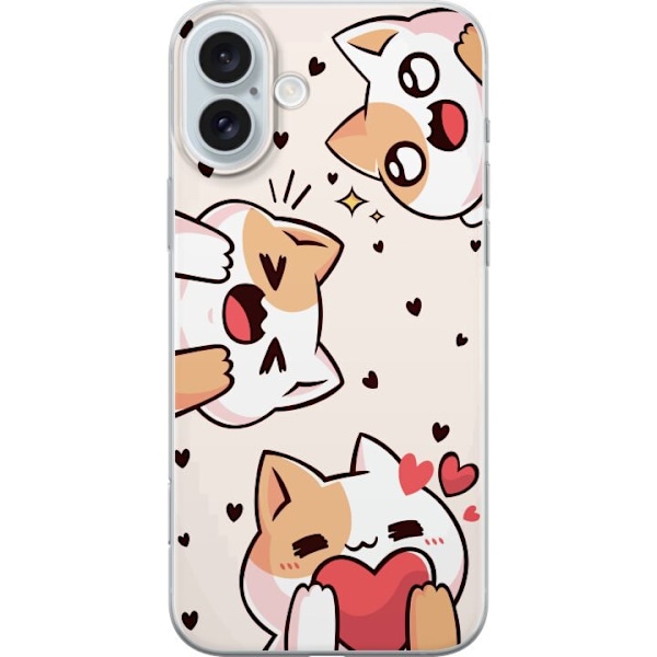 Apple iPhone 16 Plus Genomskinligt Skal Kawaii Katt