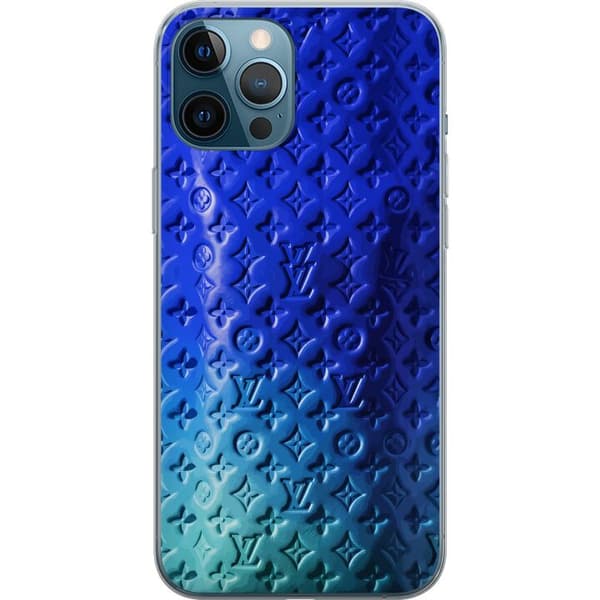 Kompatibelt Mobildeksel til Apple iPhone 12 Pro Max Blått luksuriøst monogrammønster med elegant preget tekstur blå