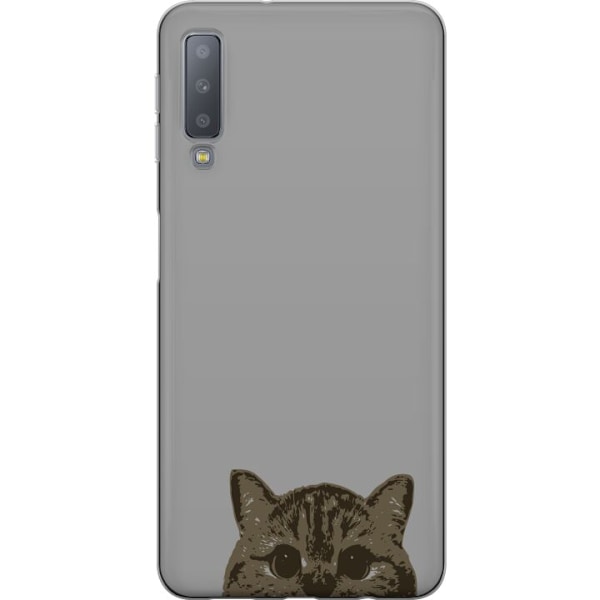 Samsung Galaxy A7 (2018) Genomskinligt Skal Grå Kattblick – stilren kattdesign med grå bakgrund