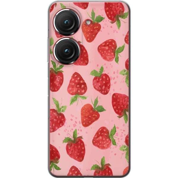 Asus Zenfone 9 Genomskinligt Skal Strawberry Dreams – jordgubbsmönster i retrostil