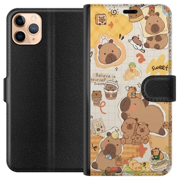 Apple iPhone 11 Pro Max Lompakkokotelo Kawaii capybara mobilskal med gulliga djurmotiv