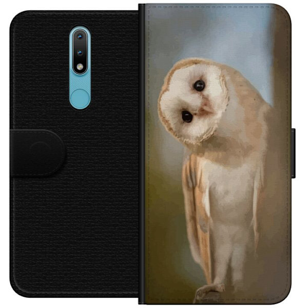 Nokia 2.4 Lompakkokotelo Uggla Utelias Katse Lintumotiivi Metsä Luonto Grafinen Suunnittelu Suosittu Motiivi Eläin Teema Koriste