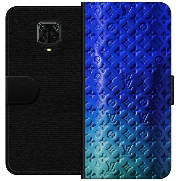 Kompatibel Tegnebogsetui til Xiaomi Redmi Note 9 Pro Blåt luksuriøst monogrammønster med elegant præget struktur blå