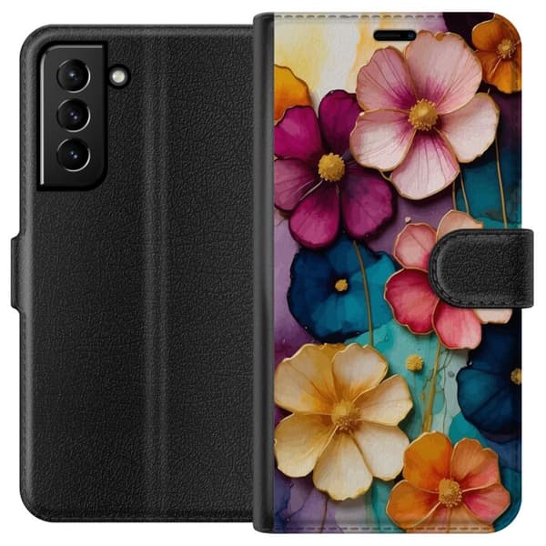 Kompatibel Tegnebogsetui til Samsung Galaxy S21+ 5G Blomster Farver