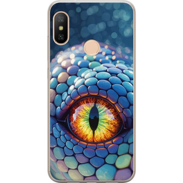 Kompatibelt Mobildeksel til Xiaomi Redmi 6 Pro Nærbilde av en blå drakes øye med fargerik iris blå
