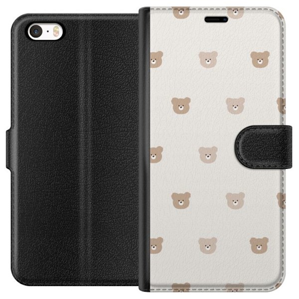 Apple iPhone 5 Tegnebogsetui Teddybaggrund - søde teddybjørn