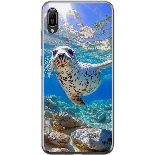 Huawei Y6 Pro (2019) Genomskinligt Skal Säl Hav Simmande Djurmotiv Natur Vattenmotiv Blå Design Marint Tema Populärt Motiv Djurliv