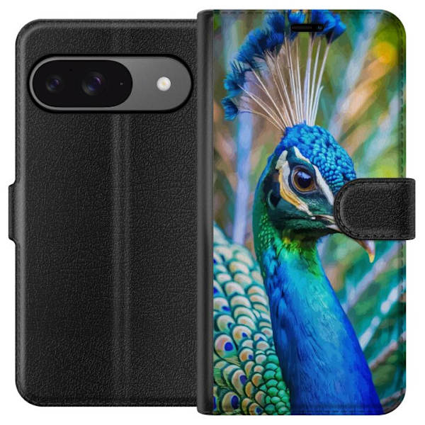 Google Pixel 9 Lompakkokotelo Pavun Sulat Värikäs Design Lintuaihe Eksoottinen Graafinen Suunnittelu Luonto Ylellinen Koristelu