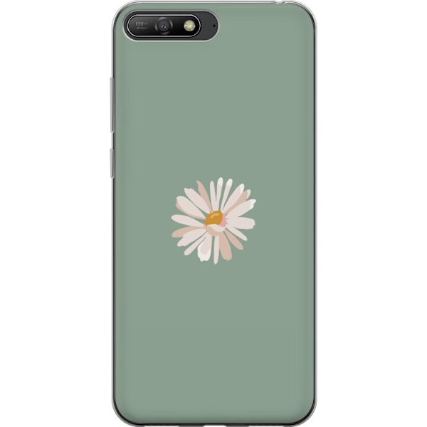 Huawei Y6 (2018) Genomskinligt Skal Grön Minimalblomma – stilren blomma på grön bakgrund