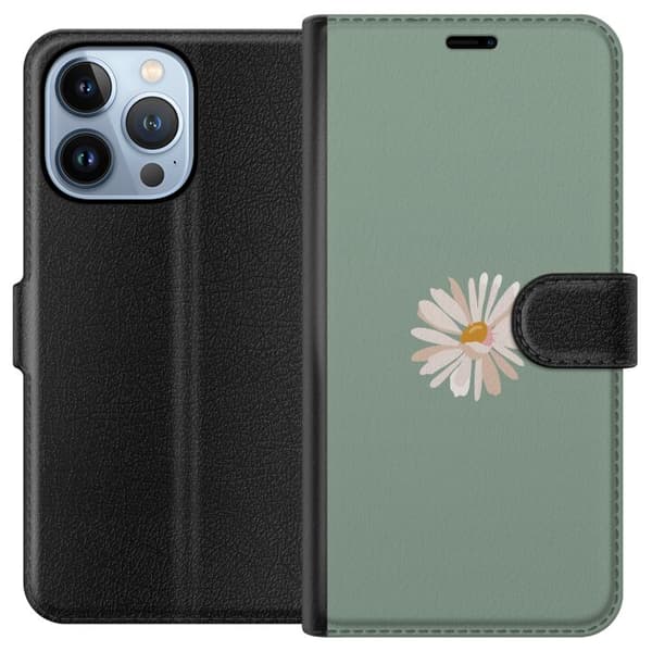 Kompatibel Tegnebogsetui til Apple iPhone 13 Pro Grøn Minimalblomst - stilfuld blomst på grøn baggrund