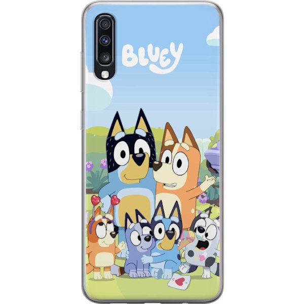 Samsung Galaxy A70 Gennemsigtig cover Bluey mobilcover med hele familien i farverigt design