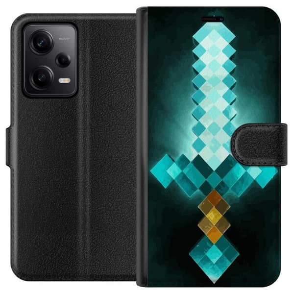 Kompatibelt Plånboksfodral till Xiaomi Redmi Note 12 Pro Minecraft svärd