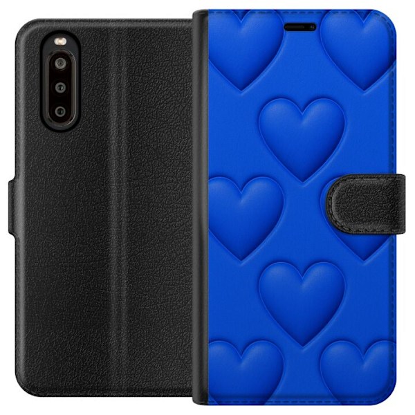 Sony Xperia 10 II Lompakkokotelo Siniset Sydämet