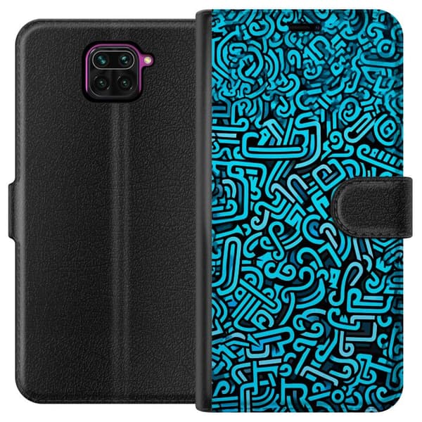 Kompatibelt Plånboksfodral till Xiaomi Redmi Note 9 Abstrakt blått graffitimönster med moderna grafiska former blå