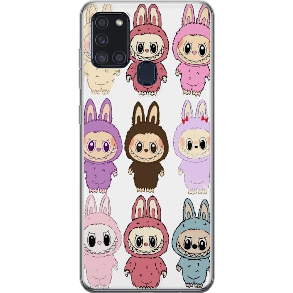 Samsung Galaxy A21s Genomskinligt Skal Labubu Pink Monster – Popkonst med Kawaii-touch