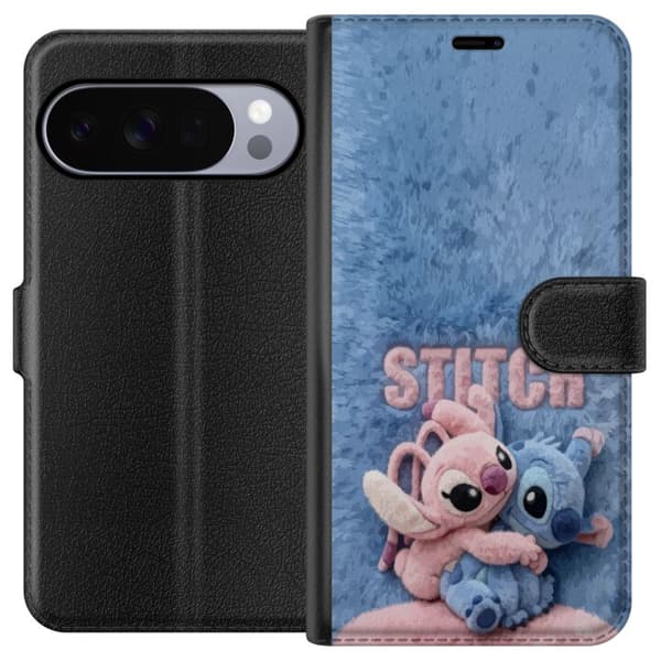 Kompatibel Tegnebogsetui til Google Pixel 10 Pro Søde lyserøde og blå tegneseriefigurer, der krammer mod en blød luvblå baggrund med stor pink tekst blå
