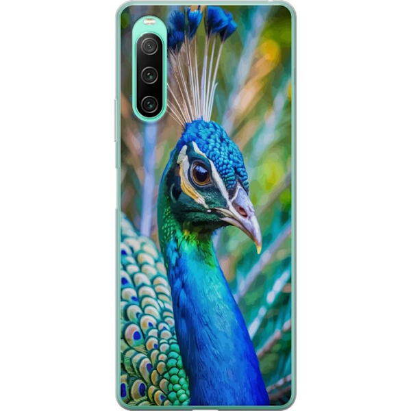 Sony Xperia 10 IV Läpinäkyvä kuori Pavun Sulat Värikäs Design Lintuaihe Eksoottinen Graafinen Suunnittelu Luonto Ylellinen Koristelu
