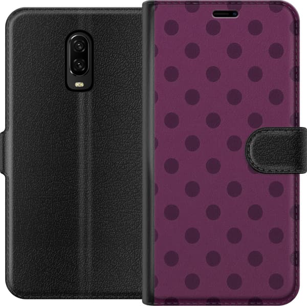 Kompatibel Tegnebogsetui til OnePlus 6T Blomme Popprikker lilla
