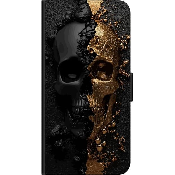 Kompatibel Tegnebogsetui til OnePlus 9 Pro Delt kranium i sort og guld med knust tekstur og dramatisk kontrast