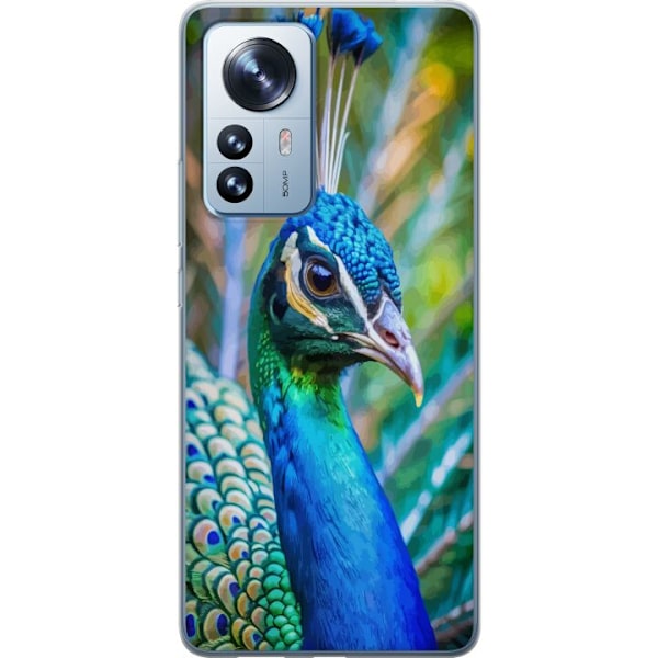 Xiaomi 12 Pro Läpinäkyvä kuori Pavun Sulat Värikäs Design Lintuaihe Eksoottinen Graafinen Suunnittelu Luonto Ylellinen Koristelu