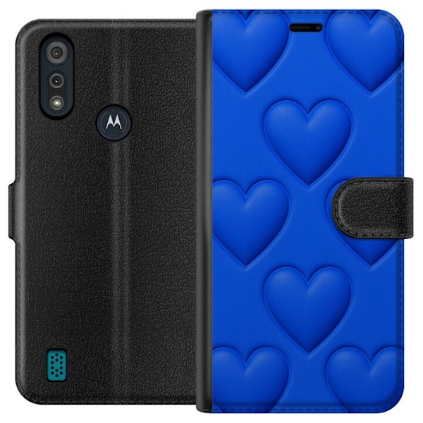 Motorola Moto E6i Tegnebogsetui Blå Hjerter