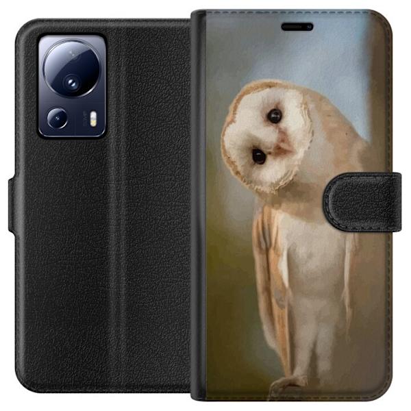 Xiaomi 13 Lite Lommeboketui Uggla Nysgjerrig Blikk Fuglemotiv Skog Natur Grafisk Design Populært Motiv Dyr Tema Dekorasjon