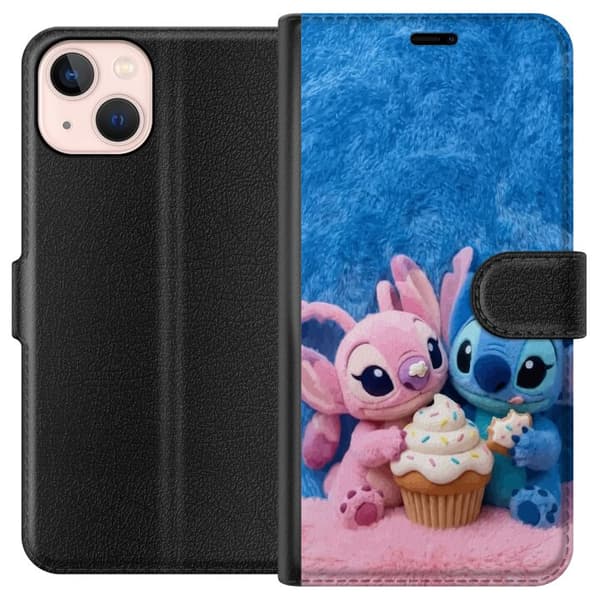 Kompatibel Tegnebogsetui til Apple iPhone 13 mini Søde blå og lyserøde figurer med stor cupcake og krymmel pink