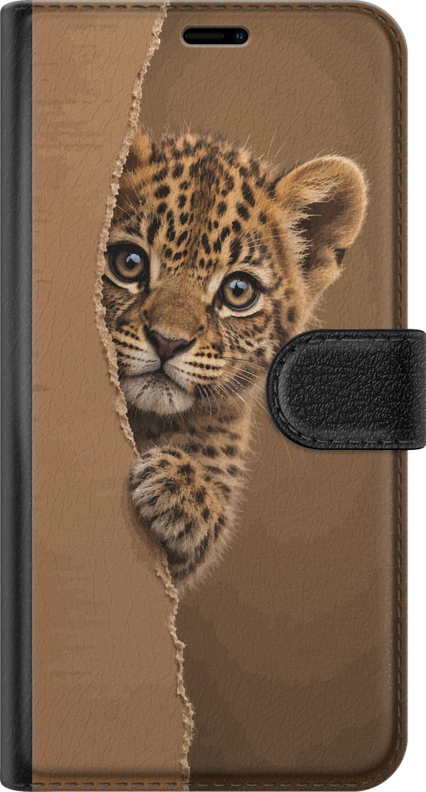 Kompatibel Tegnebogsetui til Apple iPhone 11 Pro Max Sød leopardunge, der nysgerrigt kigger frem bag en papkasse brun