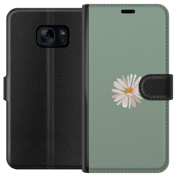 Samsung Galaxy S7 Lompakkokotelo Vihreä Minimalikukka - tyylikäs kukka vihreällä taustalla