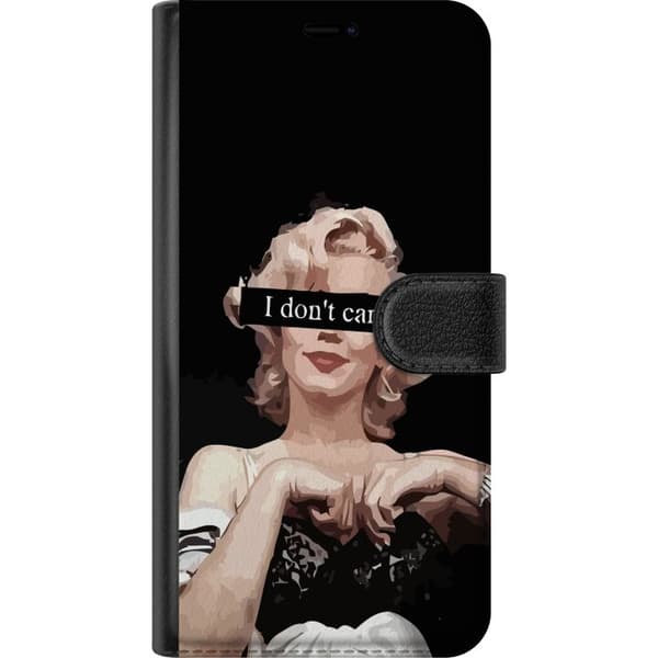 Kompatibel Tegnebogsetui til Apple iPhone 11 Pro Max Sort retroportrætmotiv med en elegant kvinde og teksten I Don't Care over øjnene sort