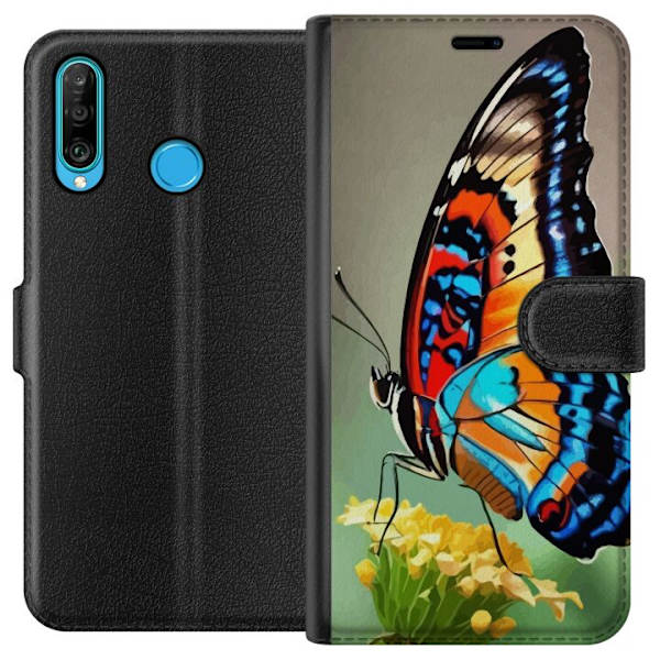 Huawei P30 lite Plånboksfodral Fjäril Natur Sommar Motiv Vingar Färgstark Design Populär Dekor Grafiskt Exotiskt Tema