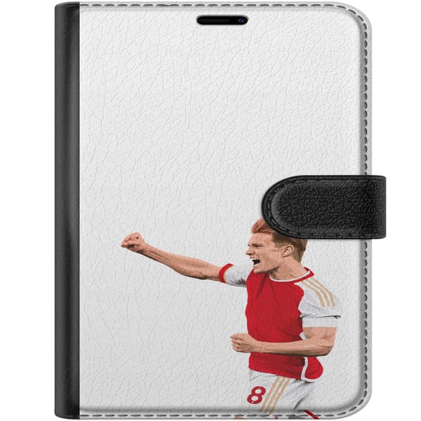Kompatibelt Plånboksfodral till Apple iPhone Duo Ødegaard vit - Martin Ødegaard i röd och vit matchtröja med utsträckt arm mot vit bakgrund vit