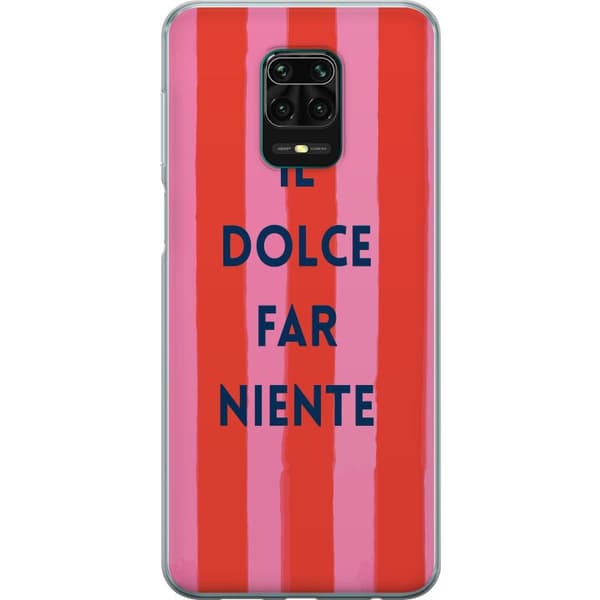 Kompatibelt Mobildeksel til Xiaomi Redmi Note 9 Pro Teksten Il Dolce Far Niente i mørkeblått mot håndmalte rosa og røde striper rosa