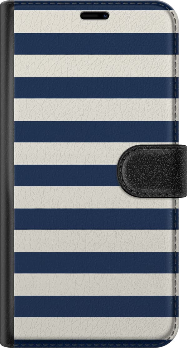 Kompatibel Tegnebogsetui til Apple iPhone 11 Pro Marineblå og hvide vandrette striber med et klassisk grafisk udtryk blå