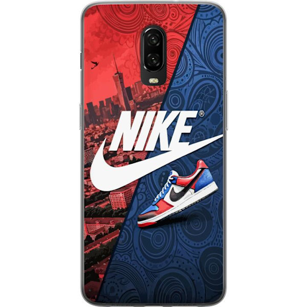 OnePlus 6T Genomskinligt Skal Nike Logotyp Röd Blå Sneaker Stil Sport Fashion Populärt Swoosh Motiv Träningskläder Grafisk Ikon