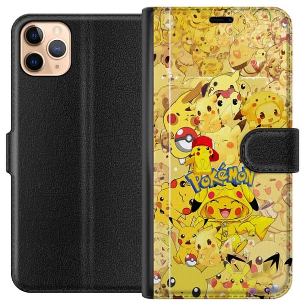 Kompatibel Tegnebogsetui til Apple iPhone 11 Pro Max Sød Pikachu-collage med Pokémon-tema i bløde gule nuancer gul