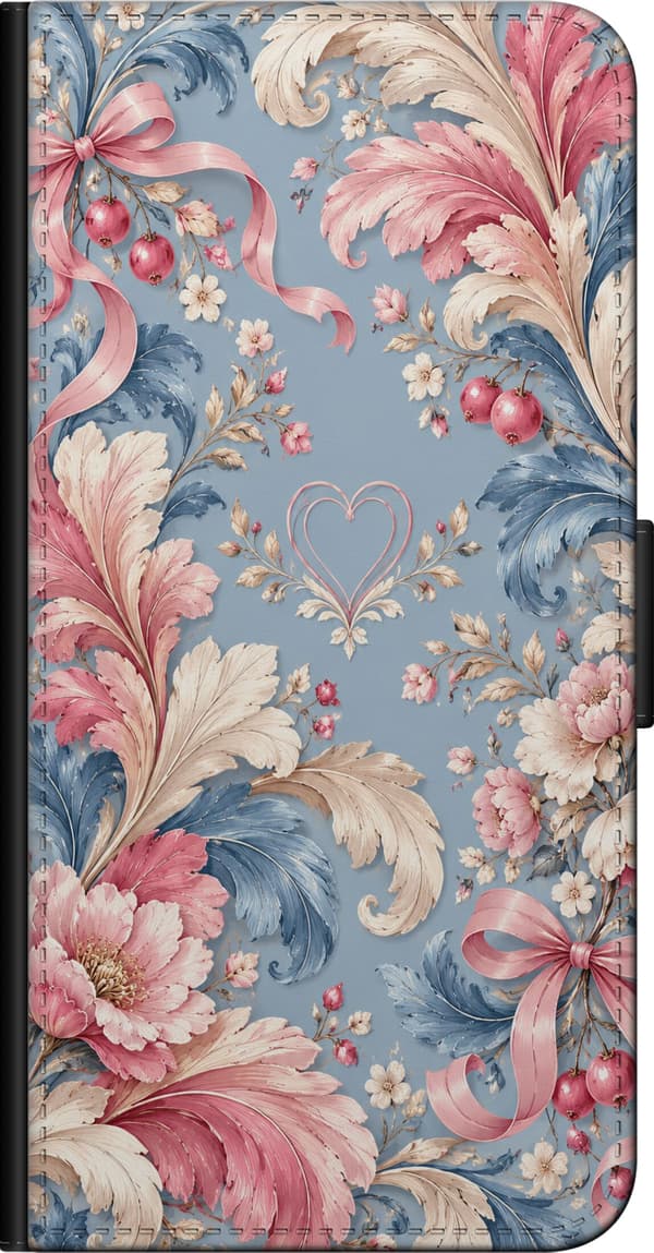 Kompatibel Tegnebogsetui til OnePlus 9 Pro Blomsterornament blå