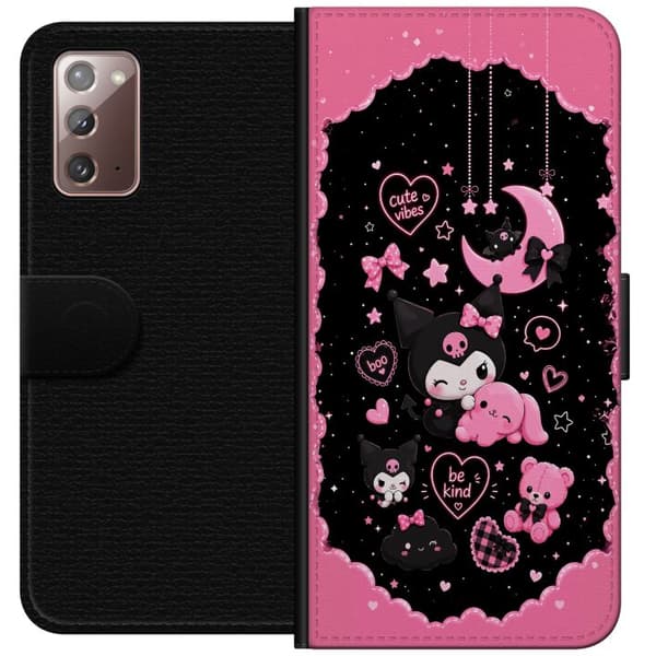Kompatibel Tegnebogsetui til Samsung Galaxy Note20 Søde lyserøde og sorte gothfigurer med hjerter, måne, stjerner og positiv tekst sort