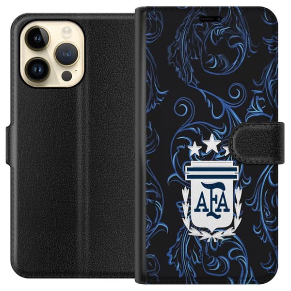 Kompatibel Tegnebogsetui til Apple iPhone 15 Pro Max Argentinas AFA-emblem på mørkeblå ornamental baggrund blå